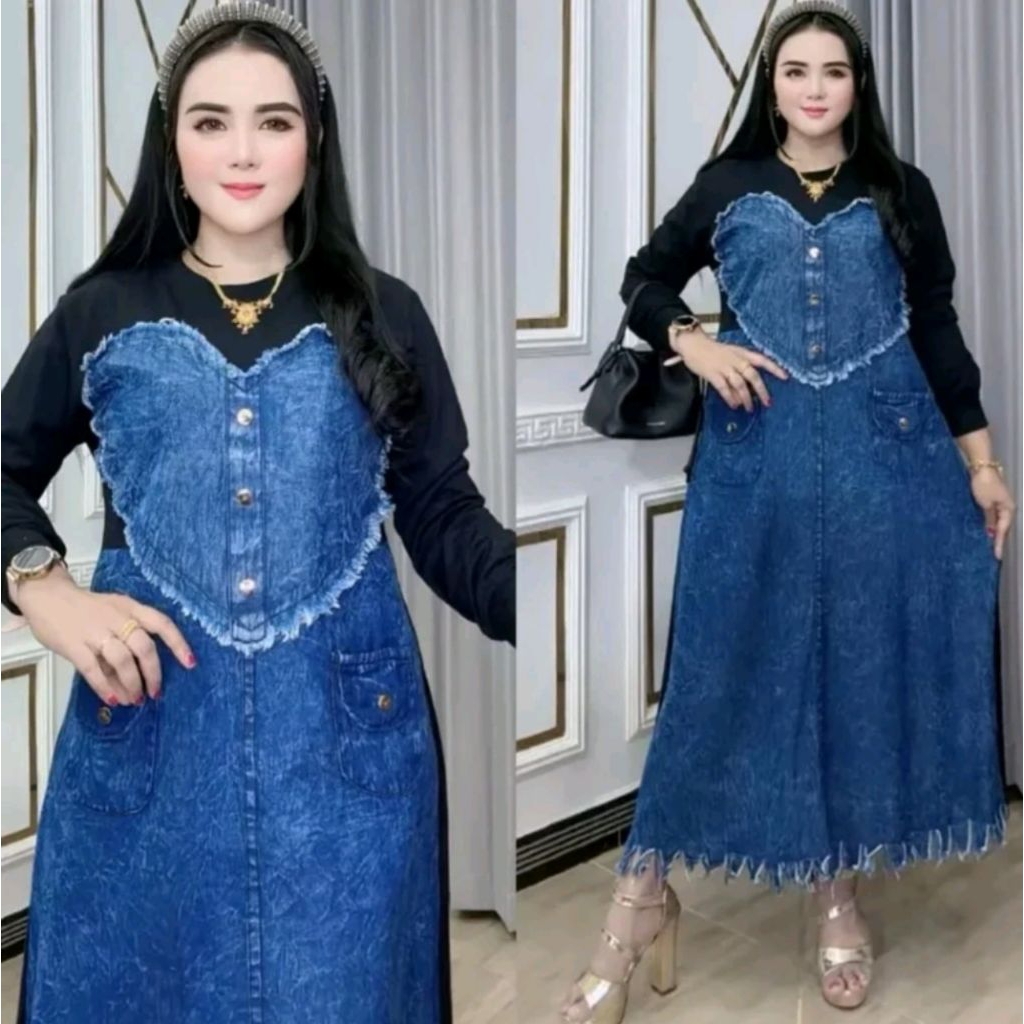 MIDI dress Pita kombinasi  jeans denim #midi#viral