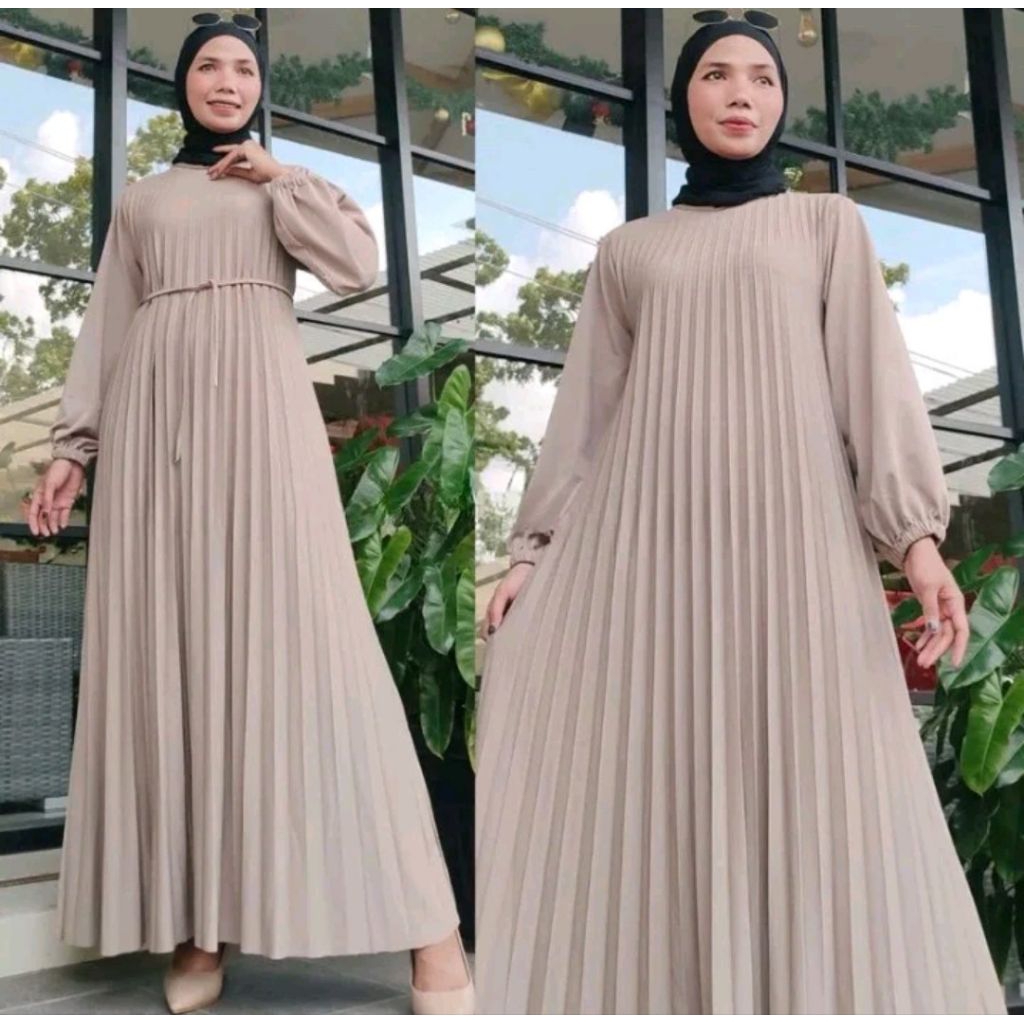 Gamis Plisket Terbaru/ Gamis Payung Lengan panjang/ Inner Plisket/ Inner Plisket lengan panjang