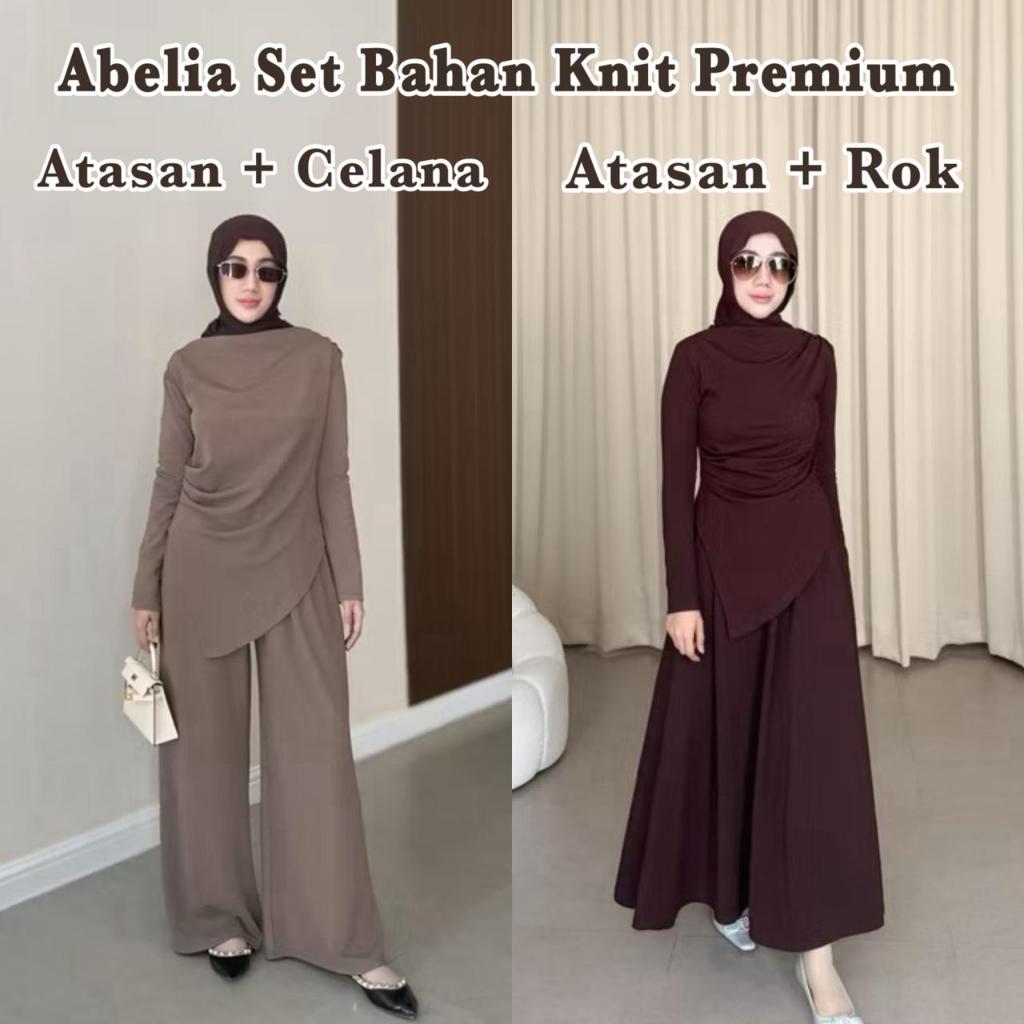 Abelia Set Rok  / Set Celana Wanita Bahan knit Rib Ukuran standar dan jumbo / Setelan Wanita terlari