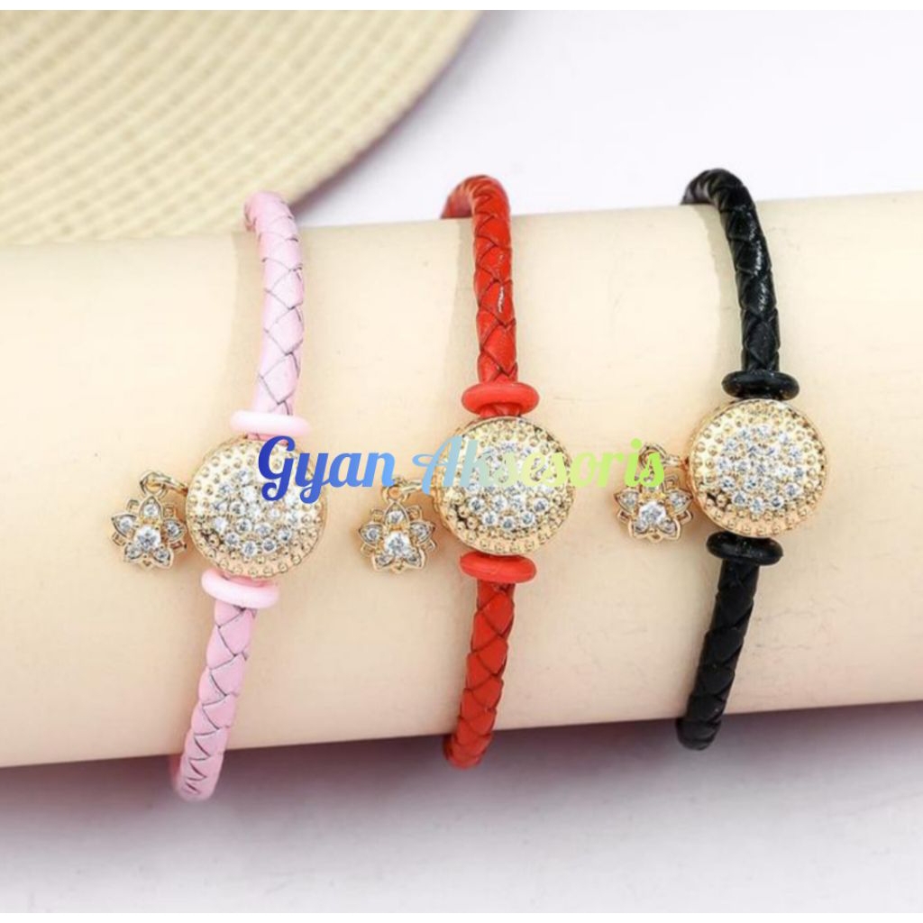 Gelang Tali Kulit Couple 2 Warna Gelang Viral Gelang Kulit Charm Liontin Emas Gelang Wanita