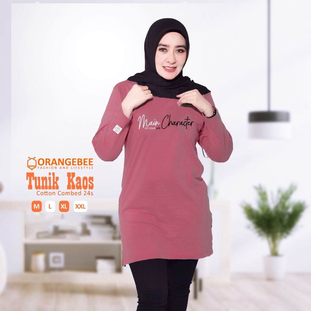 Tunik Kaos - OrangeBee New Collection - Tunik Muslimah - Tunik Kekinian - Tunik Kaos Muslimah - Tuni