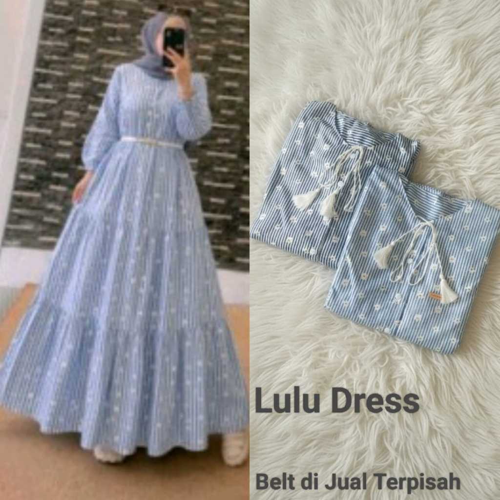 LULU DRESS GAMIS KATUN SALUR KOMBINASI BUNGA TERBARU