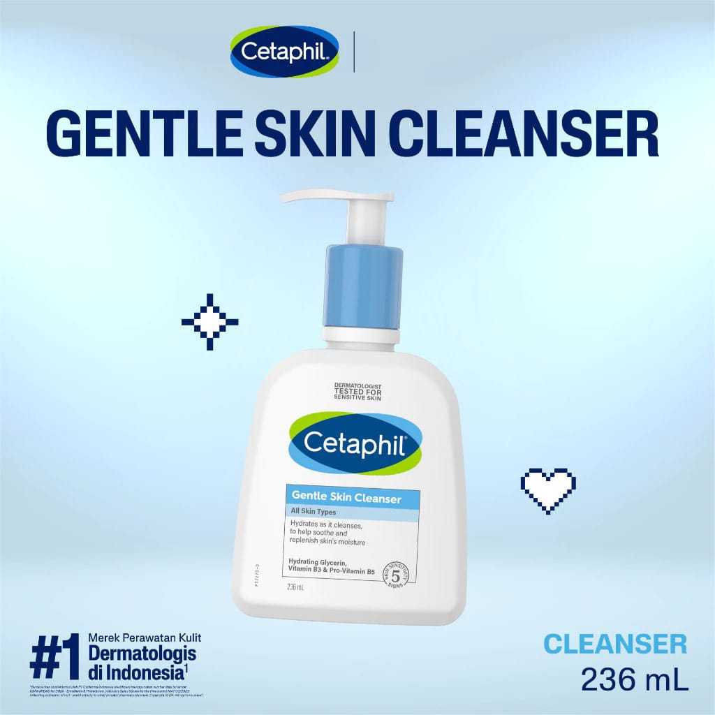 Pembersih Wajah Cetaphil Gentle Skin Cleanser 236ml ORIGINAL dengan Niacinamide, Glycerin dan Panthe