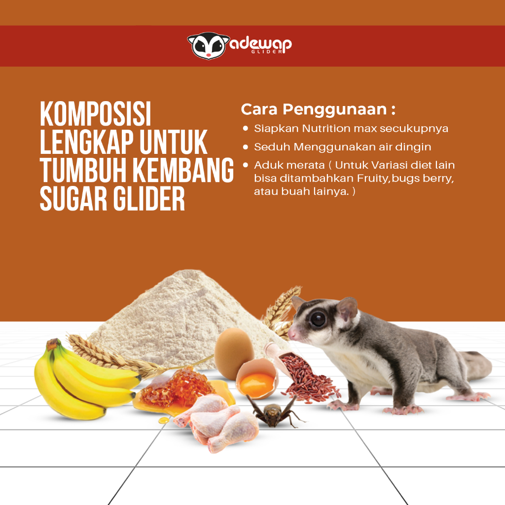 ADEWAP GLIDER Nutrition Max Makanan Bubur Sugar Glider Premix Protein Kalsium HPW Daily Meal Harian -  Sup Ayam