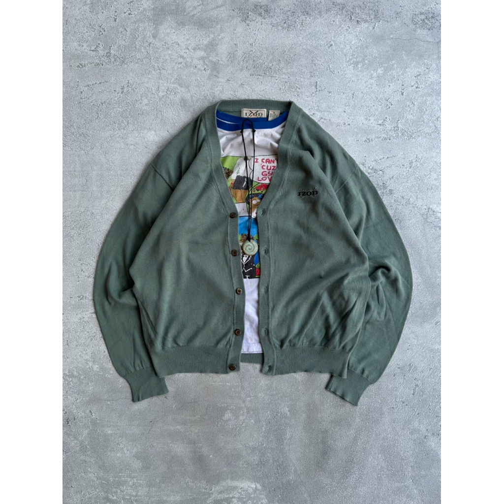 Izod basic cardigan small logo knitwear boxy streetwear grandpa sweater clean outfit jumpers old mon