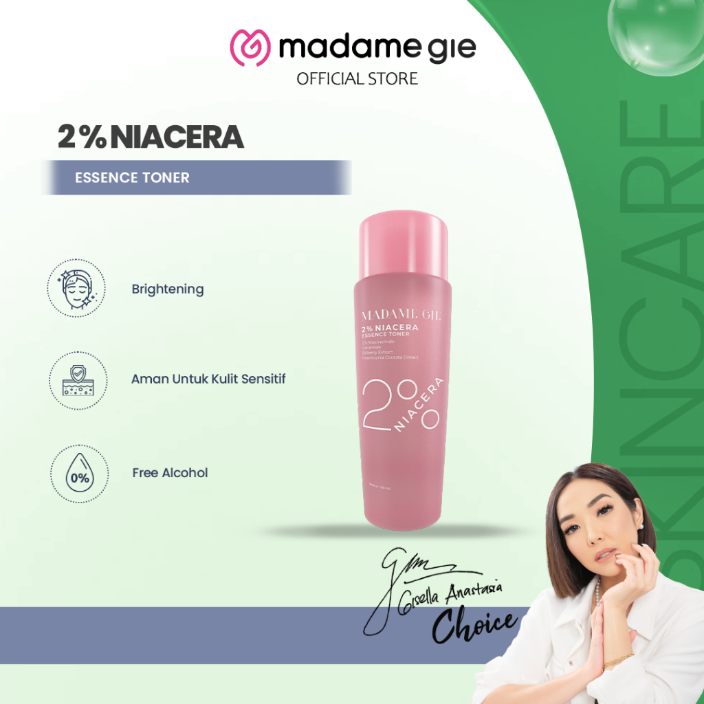 Madame Gie 2% Niacera Essence Toner 100ml - Skincare Toner 3X More Hydration with Ceramides, Bilberr