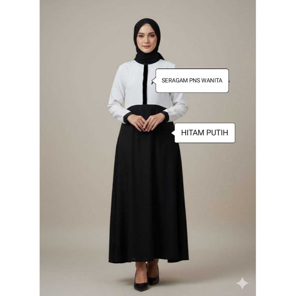 Gamis Hitam Putih PNS Sakilah Adem Nyaman baju seragam pns guru pemda
