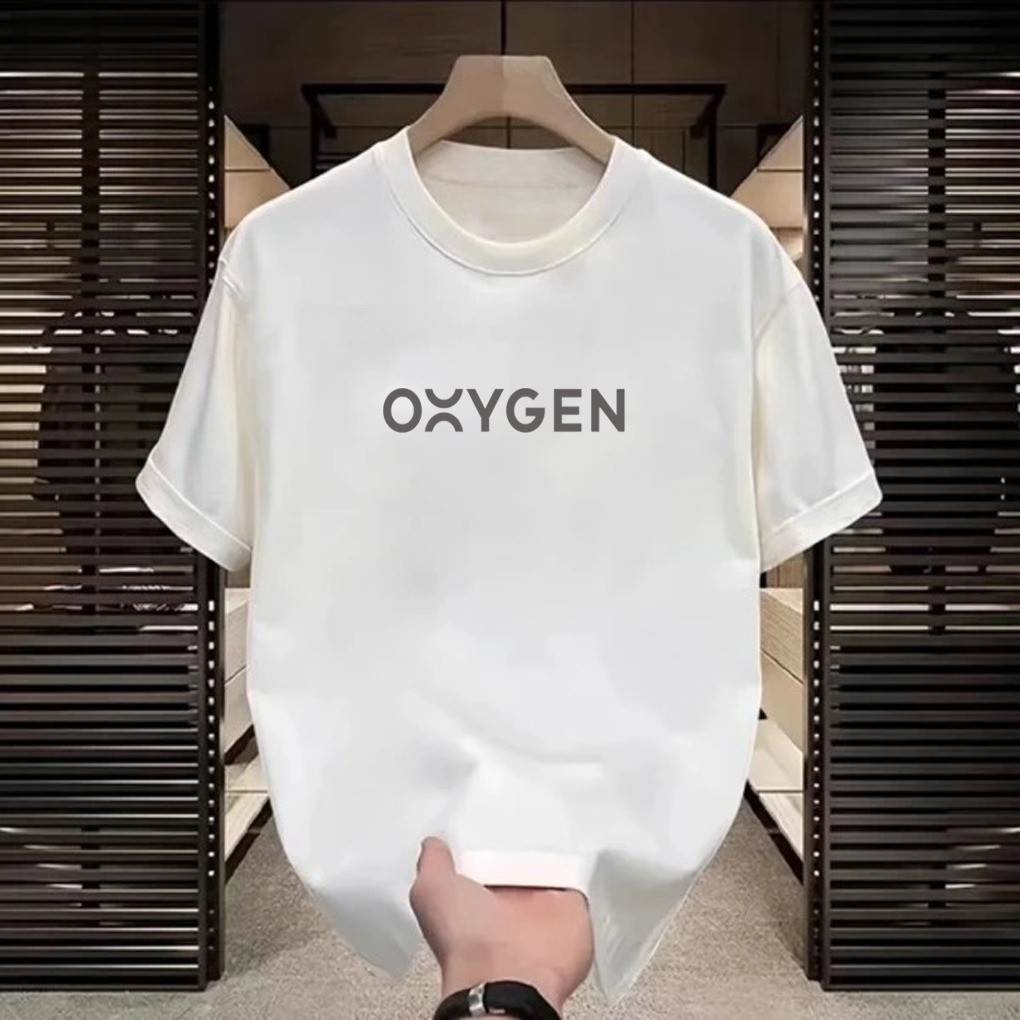 *COD*Baju Kaos Oksigen Unisex Warna Putih Kerah Bundar Lengan Pendek - Cetakan Huruf Lembut Nyaman