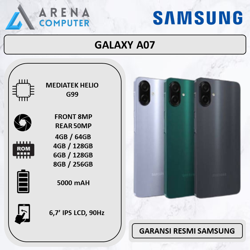 Samsung Galaxy A07 4G 4GB/64GB 4GB/128GB 6GB/128GB 8GB/256GB - Main Camera 50MP - Garansi Resmi Sams