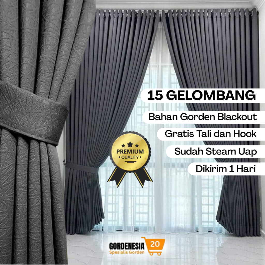 Gorden Jendela 15 Gelombang Bahan Blackout Minimalis Hordeng Panjang Sekat Ruangan Mewah Jendela Kam