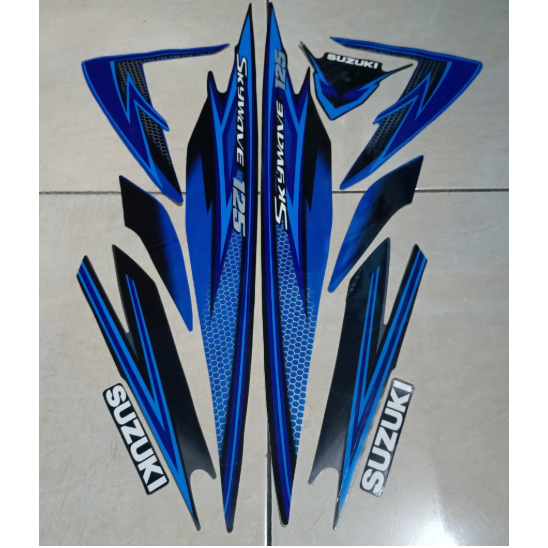 stiker striping suzuki skywave 125 2008 2009 biru hitam lis body standar berkualitas original