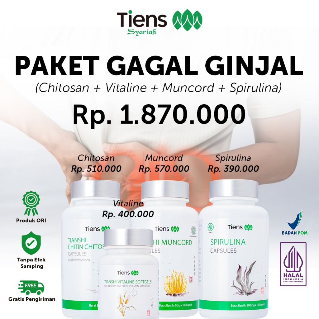 Paket Gagal Ginjal Tiens (Ginjal Akut, Ginjal Kronis, Batu Ginjal, Infeksi Ginjal, Kencing Sedikit, 