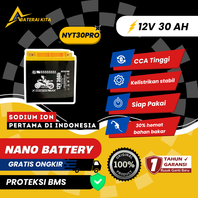 NANO BATTERY Aki Motor Sodium Ion 12.4V 30A Accu Motor Royal Enfield Garansi 1 Tahun Original