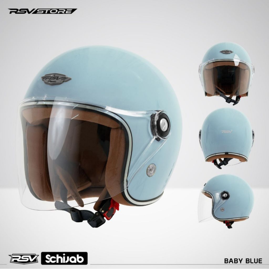Helm RSV SC Hijab Retro Classic Solid Baby Blue Glossy Spring Helm Half Face