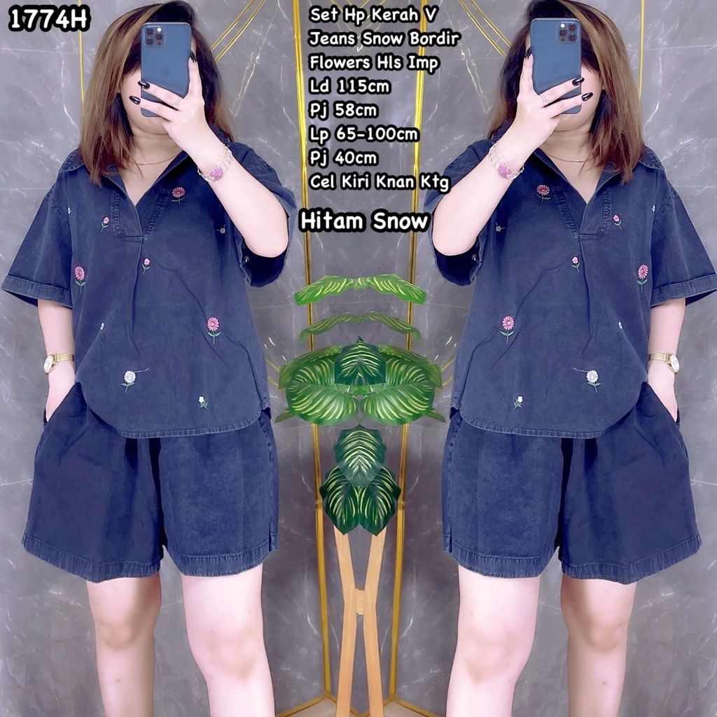 1774 Set Hp V Kerah Jeans Bordir Flowers   190.000 .