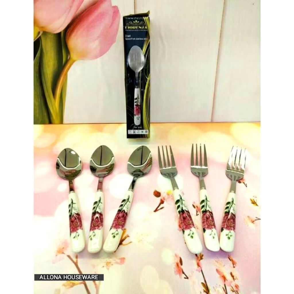 SENDOK & GARPU MAKAN SET 6 PCS GAGANG KERAMIK FIORENZA AK-926