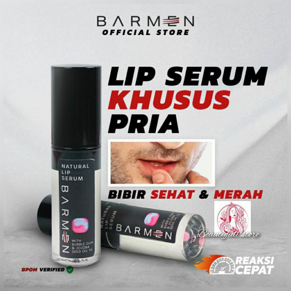 BARMEN Lip Serum Bubble Gum, Mint,Coffee,Vanilla dan Strawberry - Perawatan Bibir Pria Untuk Bibir H