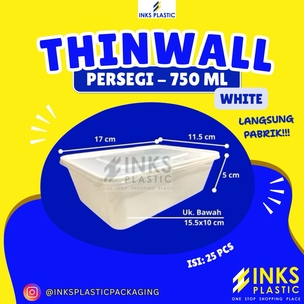 THINWALL PERSEGI 750 ML RECTANGLE PERSEGI PANJANG WHITE PUTIH 750ML