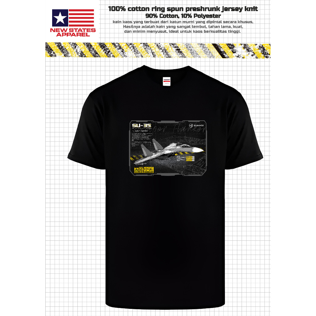 Tshirt Print Gambar Pesawat Sukhoi SU-35 Kaos New States Apparel Super Nyaman, Adem, Bahan Premium