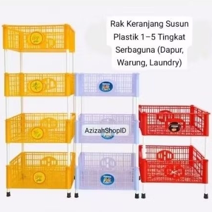 Rak Keranjang Susun Plastik 3–4 Tingkat Serbaguna (Dapur, Warung, Laundry)