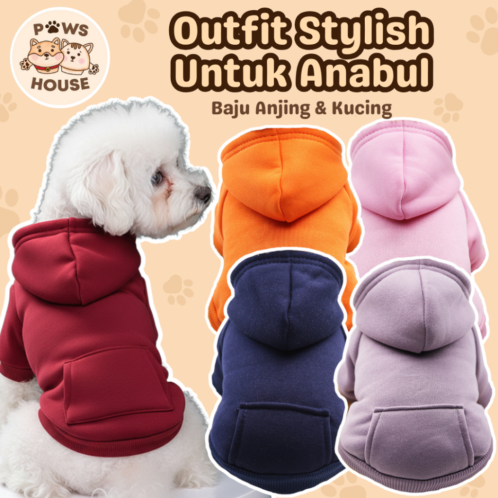 PAWS HOUSE Baju Anjing Kucing Hoodie Lucu Kecil Besar Poodle Cewek Cowok
