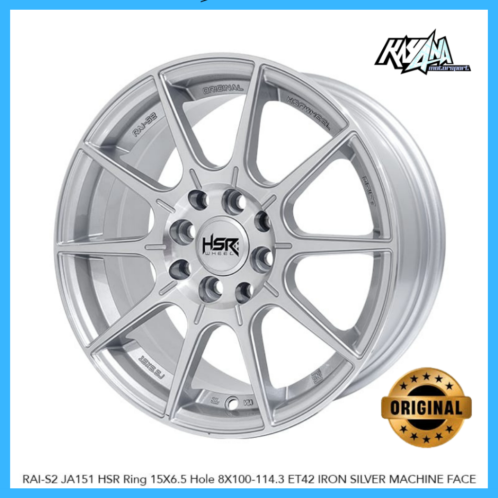 Velg racing R15 HSR rai s2 rata body pcd 4x100/114 silver et 42 buat mobil brio jazz mobilio avanza 