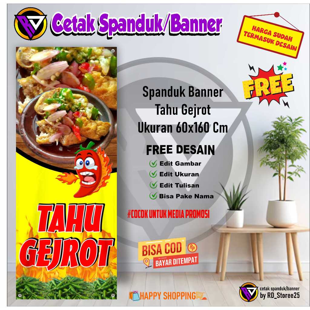 Spanduk Banner Tahu Gejrot Ukuran 60x160 Cm