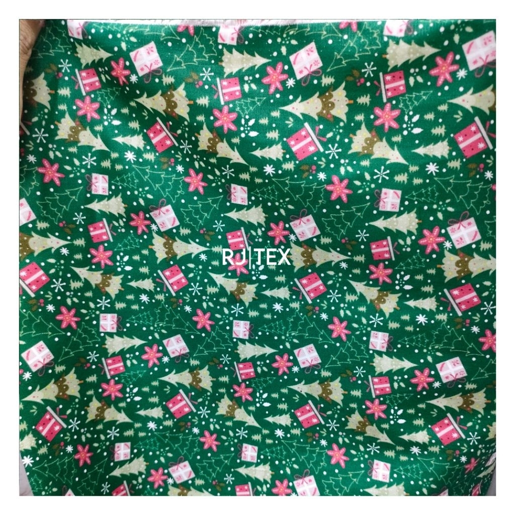 BEST SELLER kain katun jepang edisi Natal Christmas - bahan katun motif pohon natal  - katun jepang 