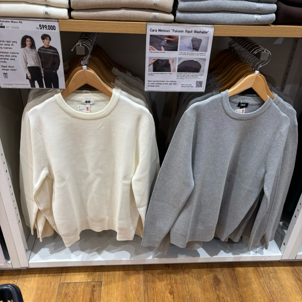 sweater washable milano rib crew neck lengan panjang uniqlo cowok sale