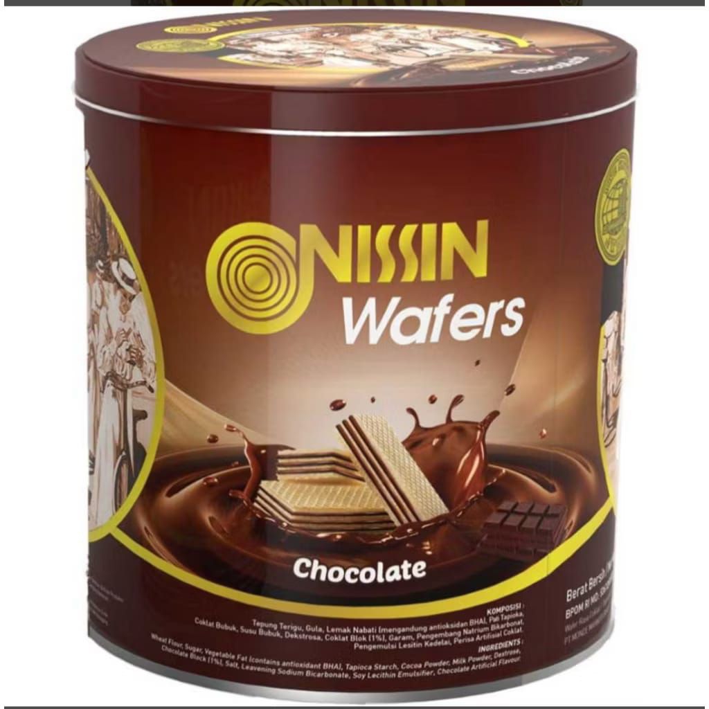 Nissin Wafers Chocolate Kaleng Besar 650g – Wafer Nissin Coklat Renyah Enak Original Snack Lebaran/K