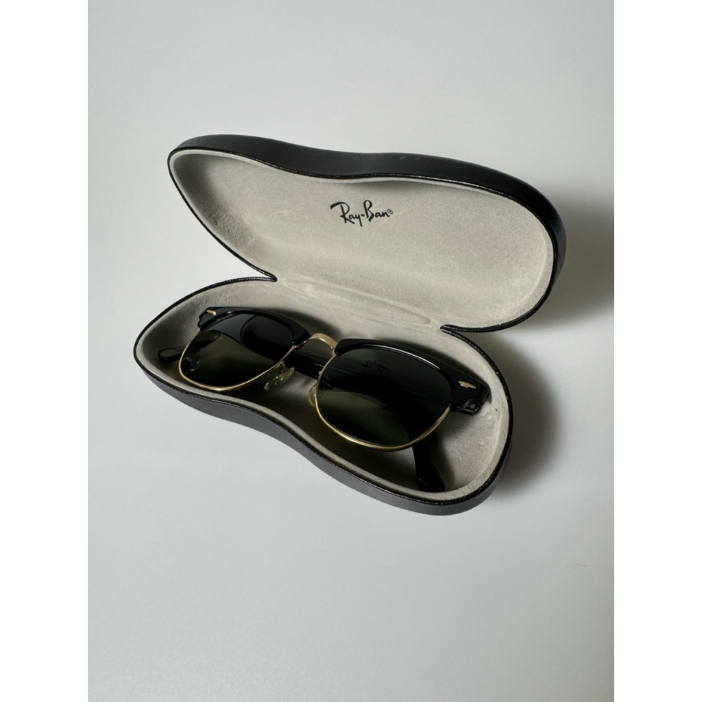 Vintage Ray-Ban USA B&amp;L Bausch and Lomb Clubmaster Large W1115 Black Gold G-15 Glass Mint Condition