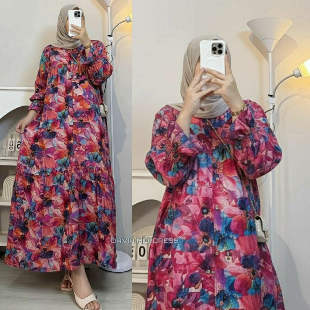 Rania Dress // Rania Midi // Dress Rayon Diamond // Dress Motif Bunga // Midi Dress