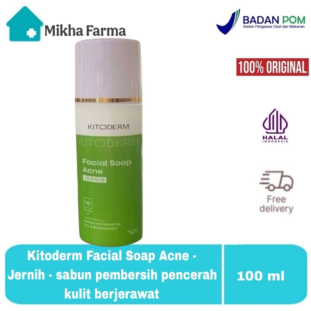 Kitoderm Facial Soap Acne JERNIH - Sabun wajah ( Bening ) untuk kulit berjerawat - jerawat - BPOM
