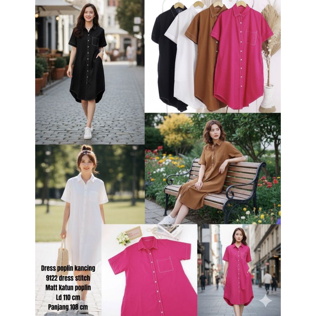 JC88 - Alicia Midi Dress - Dress Midi Katun Popline Kancing Hidup