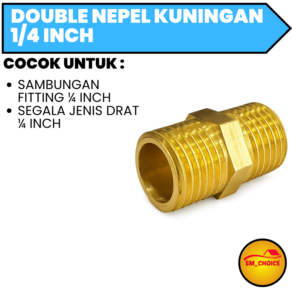 DOUBLE NEPEL KUNINGAN 1/4 INCH NEPEL KUNINGAN 1/4 INCH SAMBUNGAN OTOMATIS POMPA KUNINGAN 1/4"