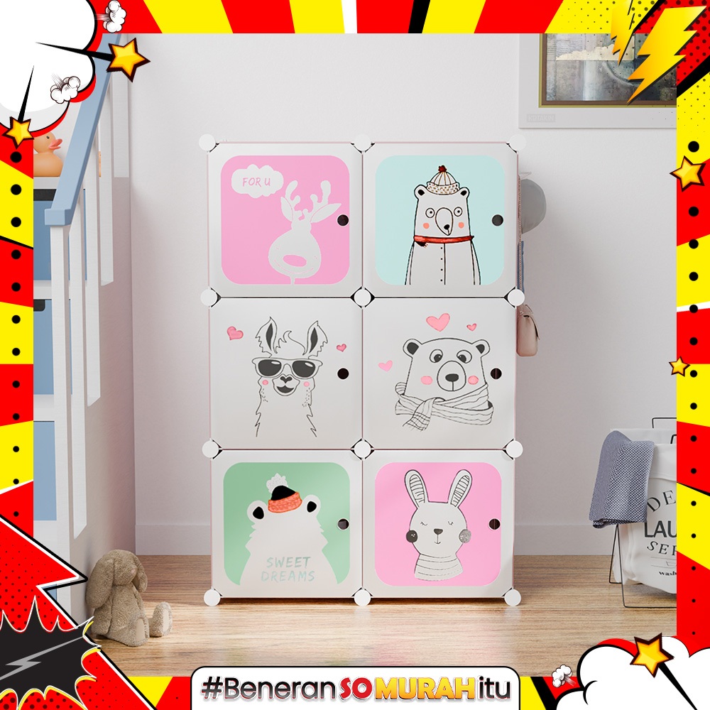 Rak Pakaian Anak Dewasa Lemari Rakit Susun Plastik Serbaguna Dengan Penutup Anti Debu