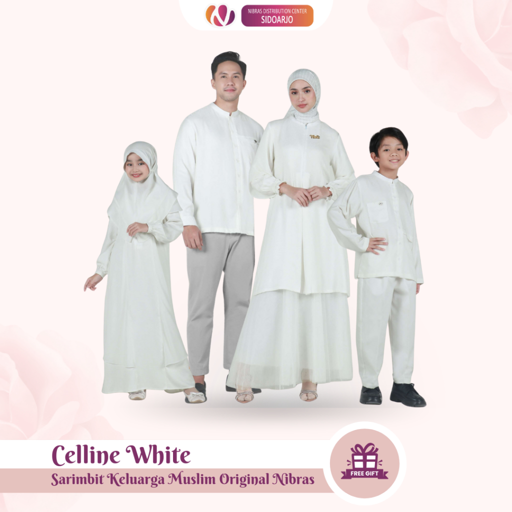 Baju Putih Family Couple 2025 - Sarimbit Keluarga Ayah Ibu Anak Lengkap Nibras Celline White