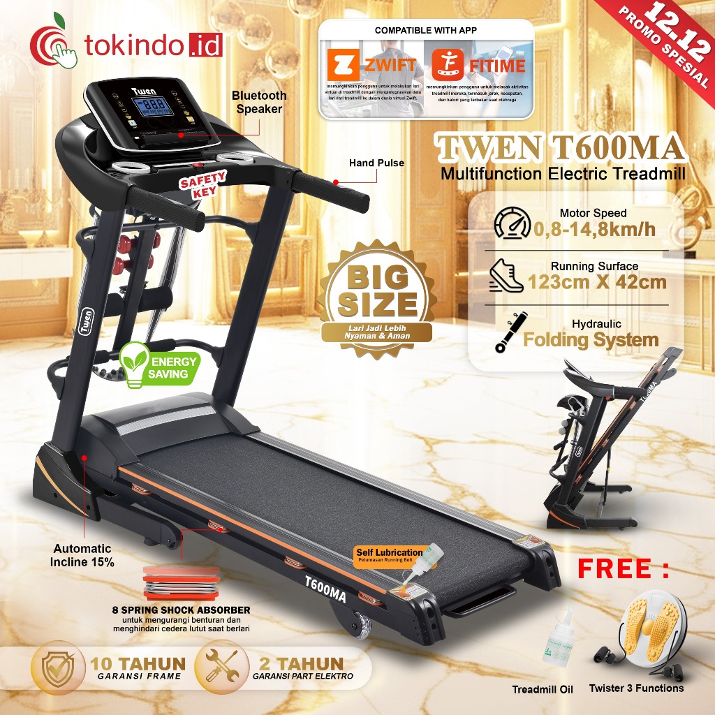 TWEN T600M T600MA series Treadmill Portable / Treadmill Electric Low Watt / Treadmill Elektrik Alat 