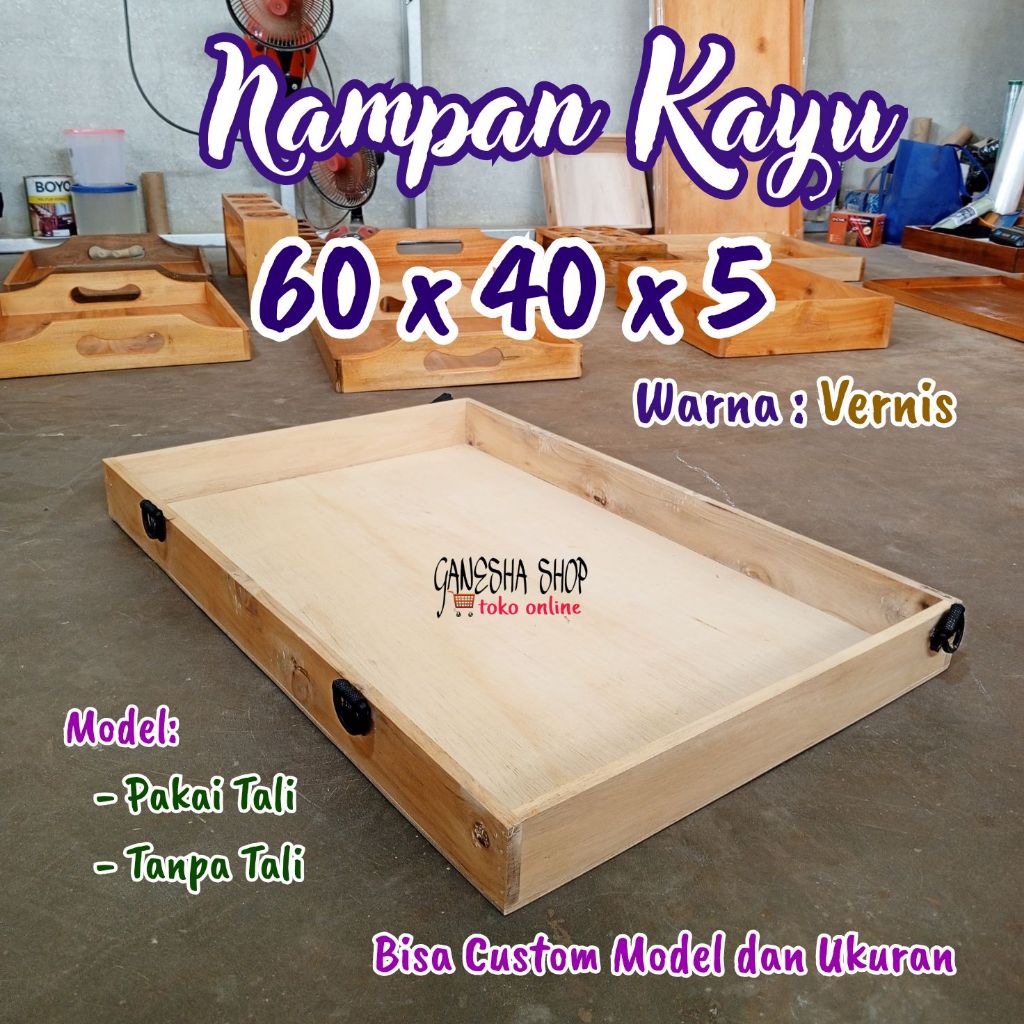 Nampan Saji Kayu / Nampan Kayu besar Kotak penyimpan Makanan Ukuran 60X40X5