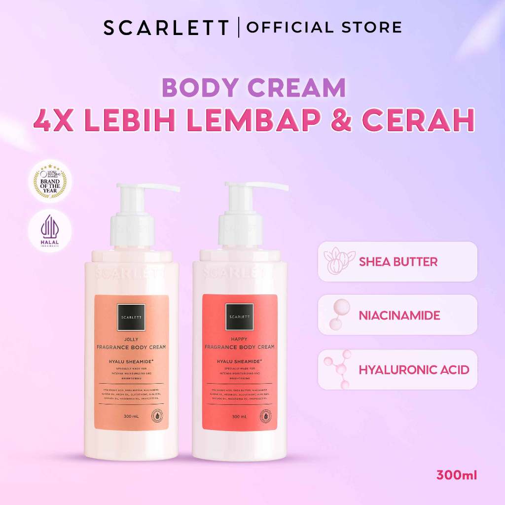 Scarlett Whitening Body Cream ( Happy, Jolly, Charming ) Melembabkan dan Mencerahkan Tubuh