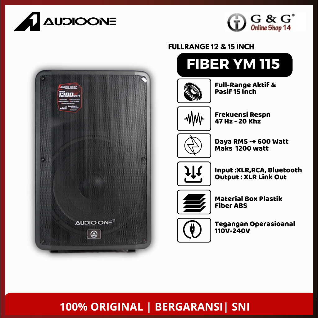 Speaker Aktif Pasif 15 Inch AUDIO ONE YM 115 Monitor Professional Original Box Fiber I GG Online