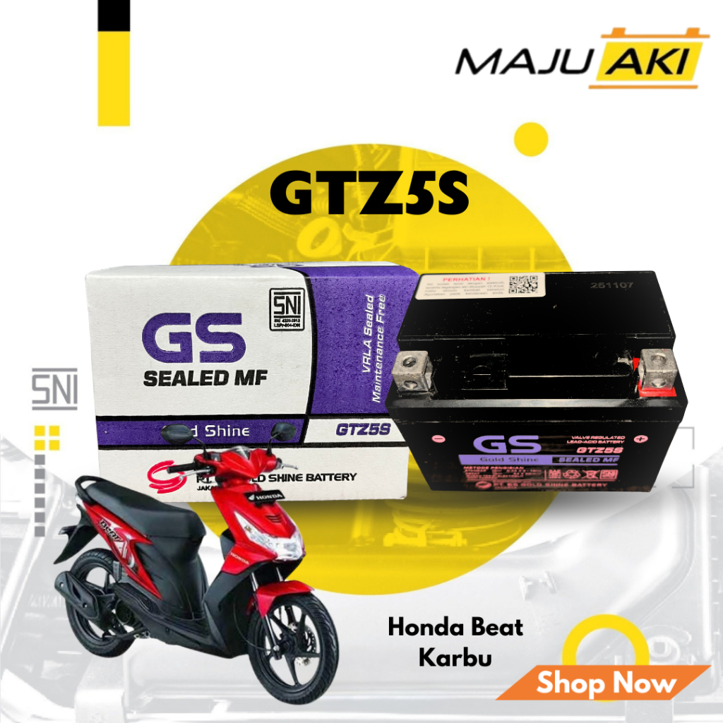 Aki Motor GS GTZ5S HONDA Beat (Karbu Non ISS) Aki Kering Gold Shine MF