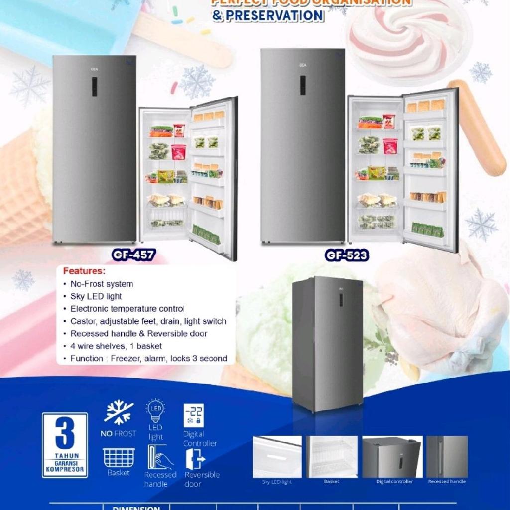Gea Upright Freezer GF 523 / GF523 Freezer Berdiri 523 Liter NO FROST Murah GARANSI RESMI GEA