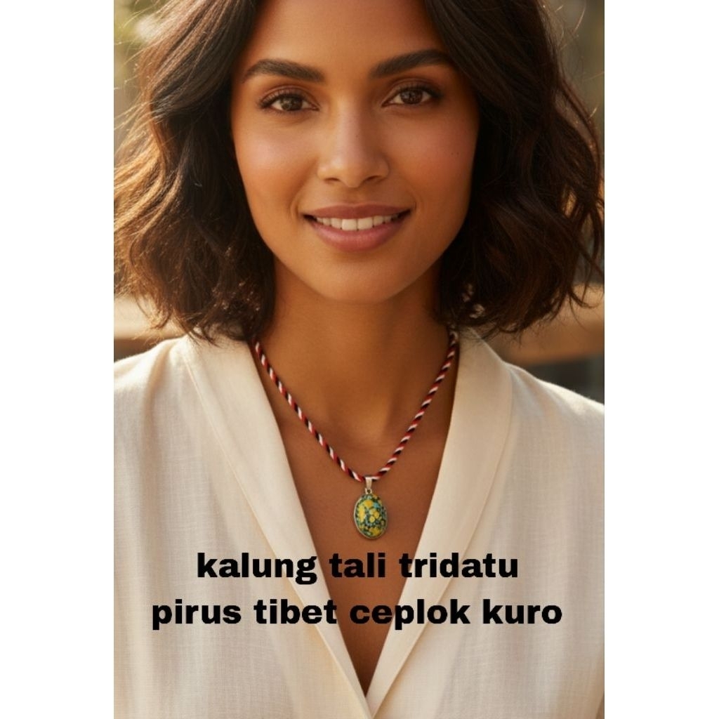 kalung tali tridatu batu akik pirus tibet ceplok kuro