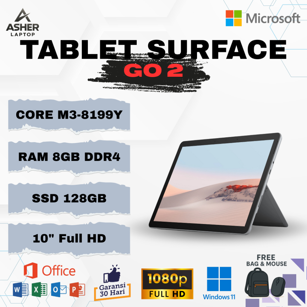 Laptop Tablet Microsoft Surface Go 2 Intel Core M3-8199Y RAM 8GB SSD 128GB 10" Full HD Slim GRADE A