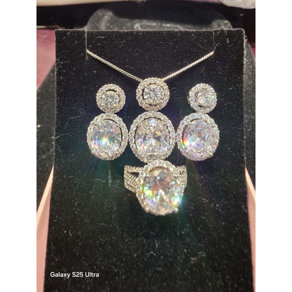 1set perhiasan wanita oval, perak aloy lapis emas 18k