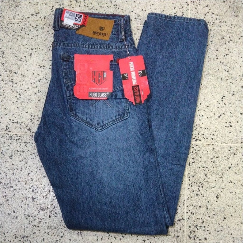 HUGO GLASS Premium Denim| Celana Jeans Panjang Pria Original Slim-fit Size 28-33
