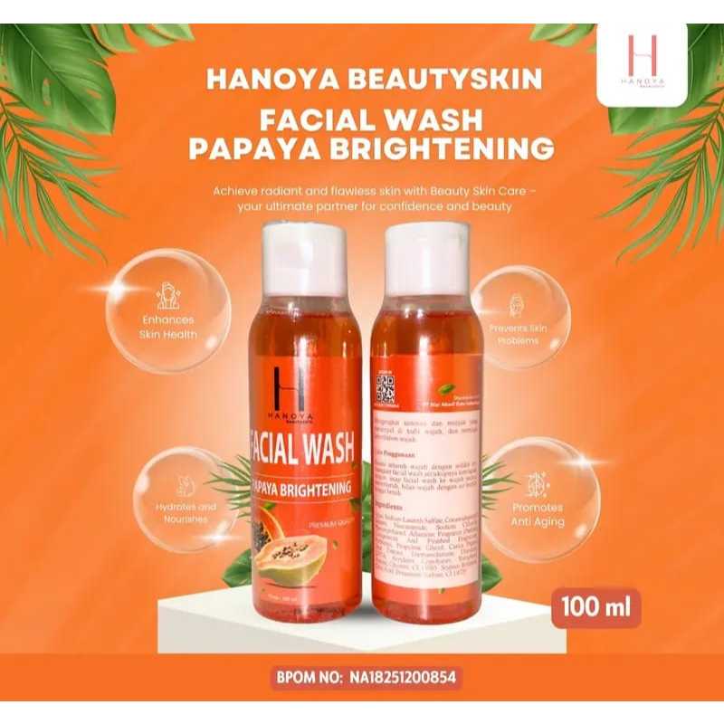 HANOYA 60ml Facial Wash papaya Brightening BPOM | Sabun Papaya Cair