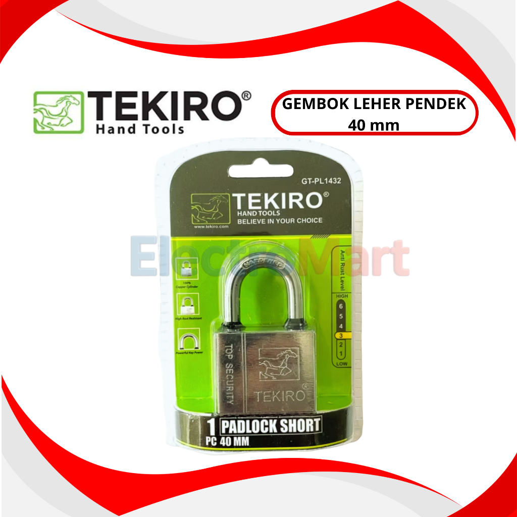 TEKIRO Gembok Leher Pendek 40MM / Padlock Kotak Short - TEKIRO Gembok Pengaman GT PL1432 40mm 40MM 4