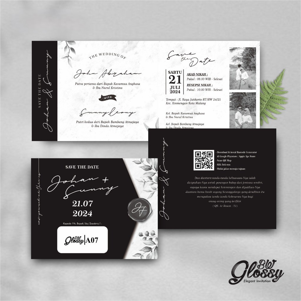 UNDANGAN PERNIKAHAN SIMPLE BW GLOSSY - CETAK UNDANGAN NIKAH MURAH - UNDANGAN PERNIKAHAN FOTO BW